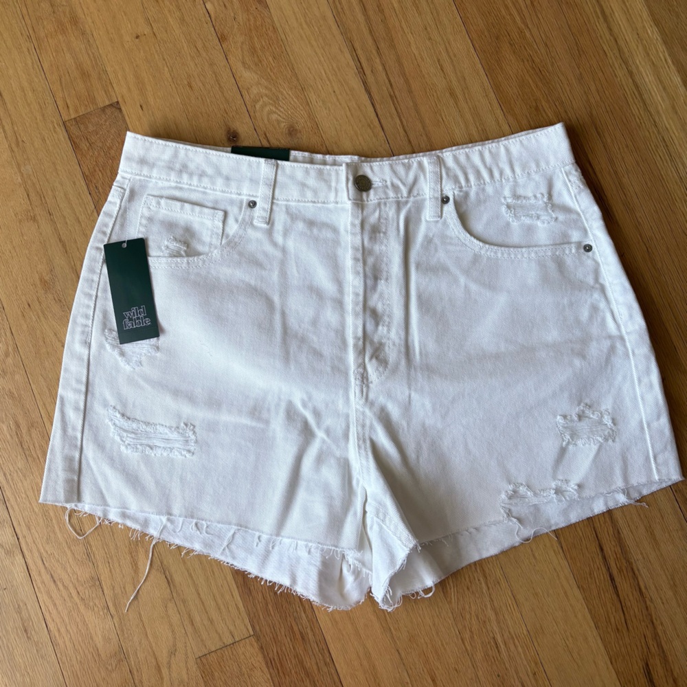 Wild Fable Super High-Rise White Denim Cutoff Shorts 100% Cotton Button Up Fly